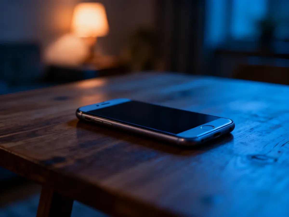 Smartfon leżący ekranem do dołu na drewnianym stole, symbolizujący ciszę i brak kontaktu w relacji.